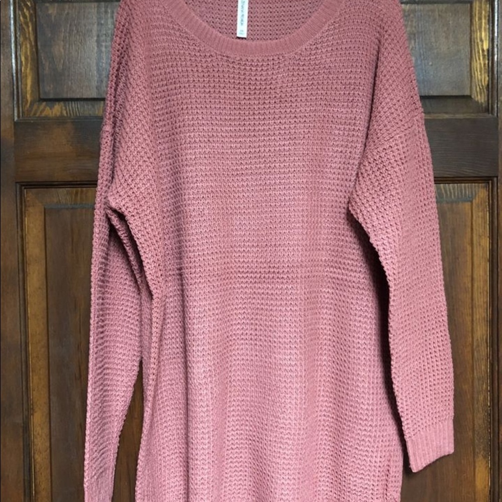 High low waffle sweater